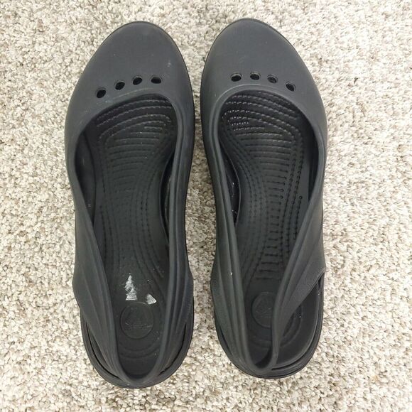 Crocs Shoes Womens 6 Flats Slingback Rubber Cutout Round Toe Lightweight Black - Picture 6 of 10